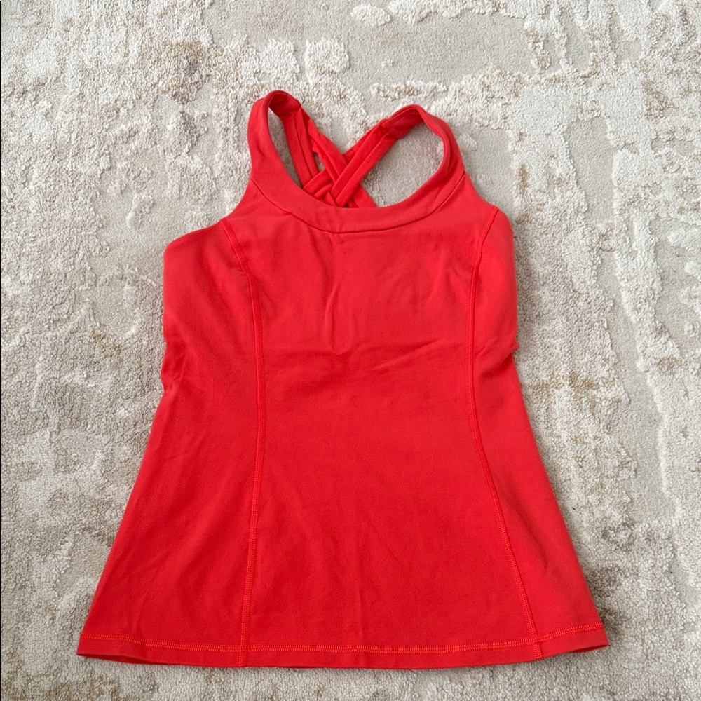 Lululemon Red Workout Tank Top Size 6 Crisscross back Built-In Bra